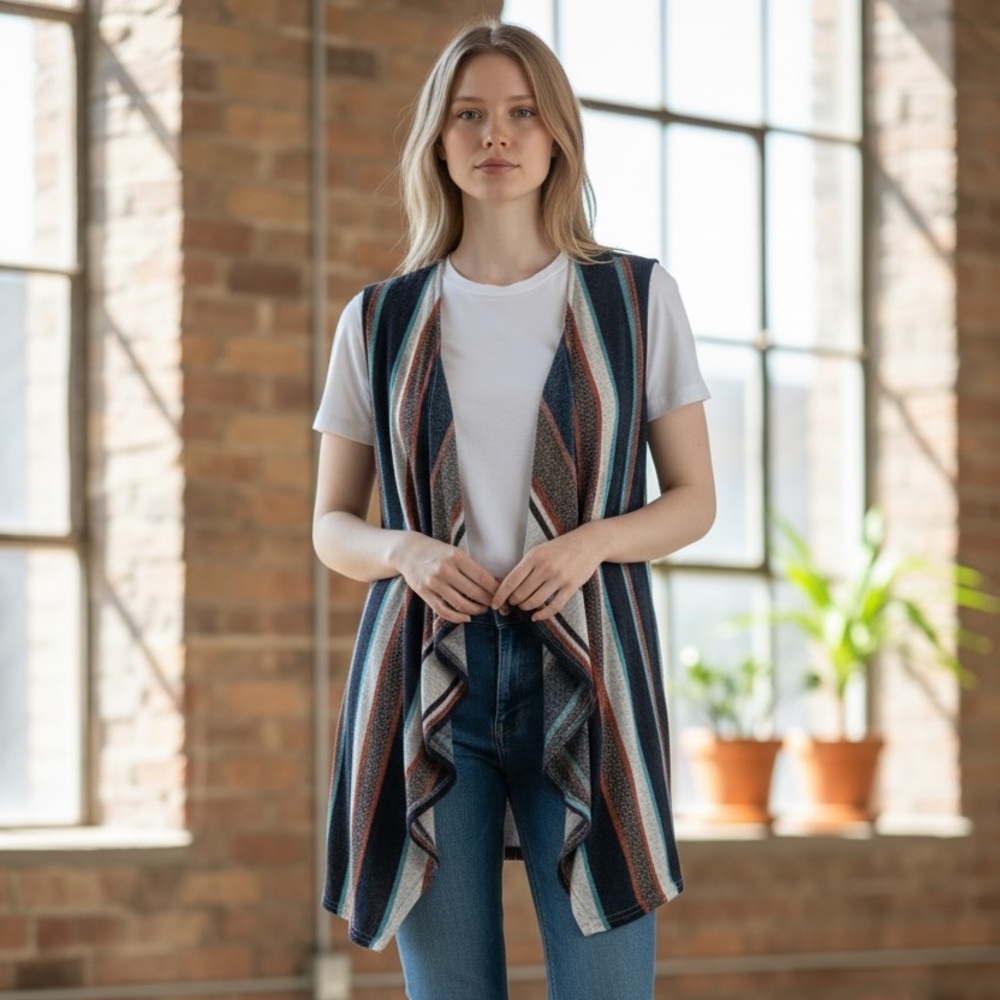 Cato Colorful‎ Striped Open-Front Poncho